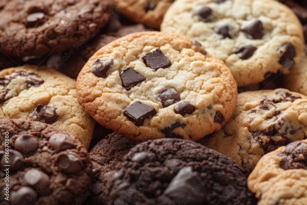 Delightful Assortment of Chocolate Cookies, Each with Distinct Textures and Flavors, Perfect for Food, Dessert, and Baking Themed Projects,National Dessert Day Delightful Assortment of Chocolate Cookies, Each with Distinct Textures and Flavors, Perfect for Food, Dessert, and Baking Themed Projects,National Dessert Day