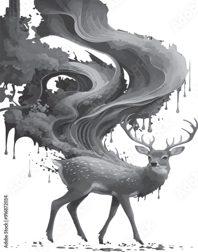 deer stundup illustration image gray color