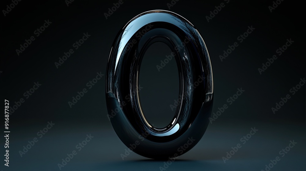 Shiny black number zero on a dark background. Shiny black number zero on a dark background.
