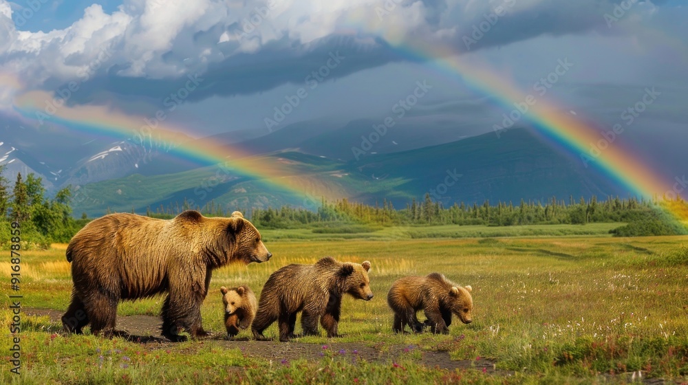 Family of Bears Enjoying a Rainbow Family of Bears Enjoying a Rainbow