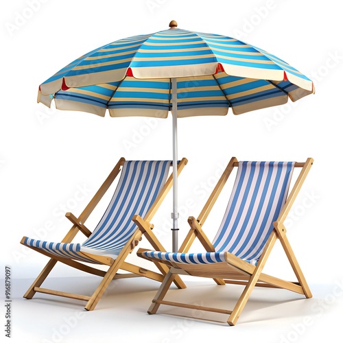 Beach chairs and umbrella vacation background