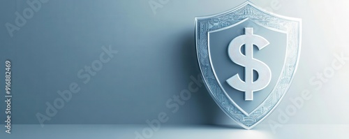 Silver shield with dollar symbol representing financial protection and security, isolated on gradient background.
