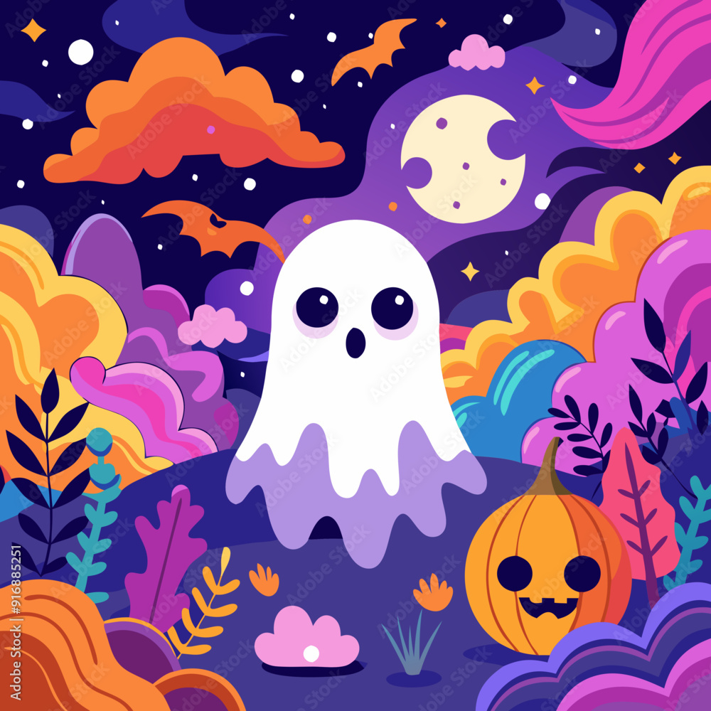 Happy Halloween square banner background with a phantom ghost. Happy Halloween square banner background with a phantom ghost.
