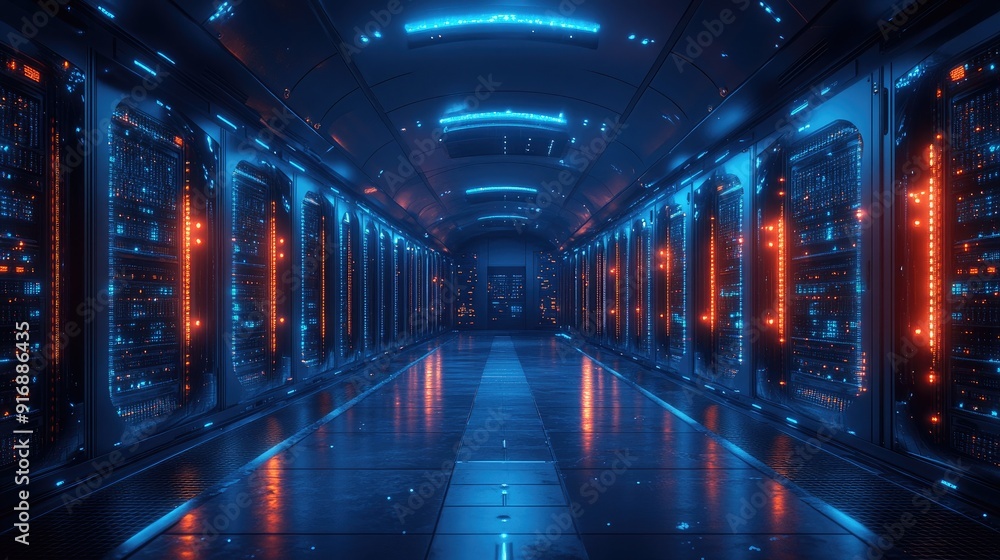 Fototapeta premium Hyper-realistic depiction of a secure data center with advanced security features
