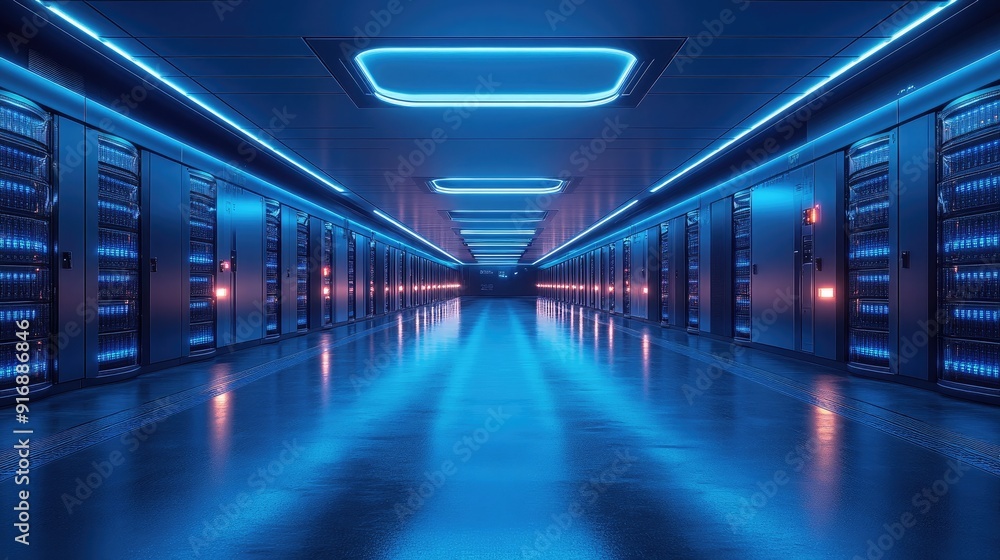 Fototapeta premium Hyper-realistic depiction of a secure data center with advanced security features