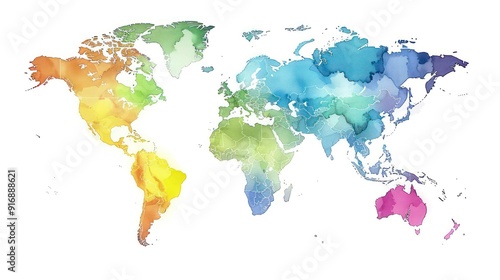 world map template colored illustration with white background