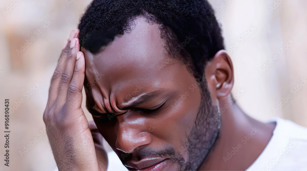 Man Holding His Head Due to Intense Headache or Stress Man Holding His Head Due to Intense Headache or Stress
