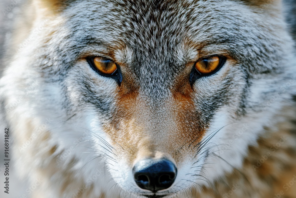 Fototapeta premium close-up portrait of a coyote with intense orange eyes
