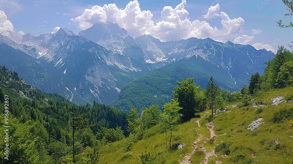 Fototapeta premium Triglav from the Path to Luknja in Slovenia