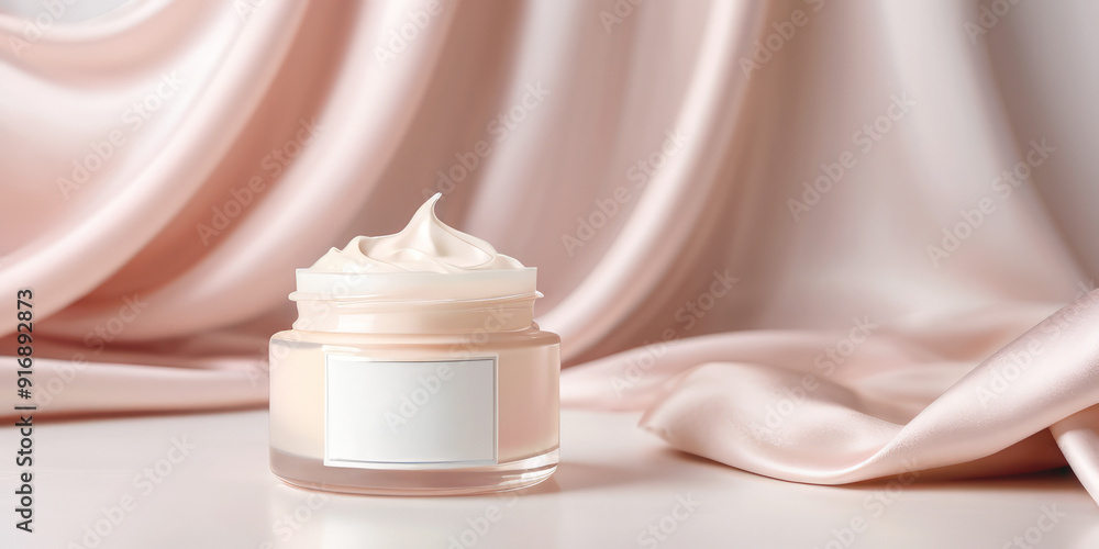 a jar of cosmetic cream scrub in pastel tones a jar of cosmetic cream scrub in pastel tones