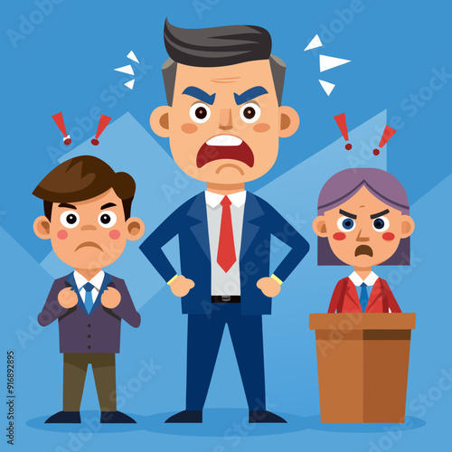 Angry boss. Annoyed politician. Angry man. Speaking politician Vector
