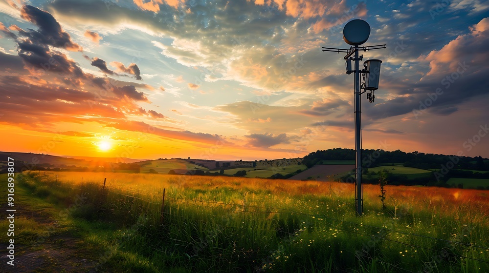 Obraz premium Smart Weather Station Monitoring Farm Conditions for Optimized Crop Management and Precision Agriculture Solutions