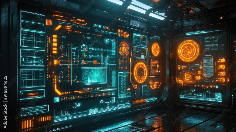 Futuristic Sci-Fi Command Center with Glowing Holographic Interfaces Futuristic Sci-Fi Command Center with Glowing Holographic Interfaces