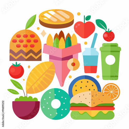 A Colorful Circular Arrangement of Food Items