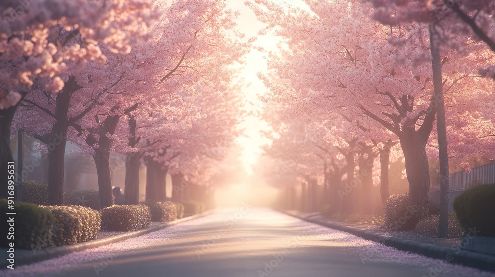 A Pathway Through a Blossoming Cherry Tree Tunnel A Pathway Through a Blossoming Cherry Tree Tunnel