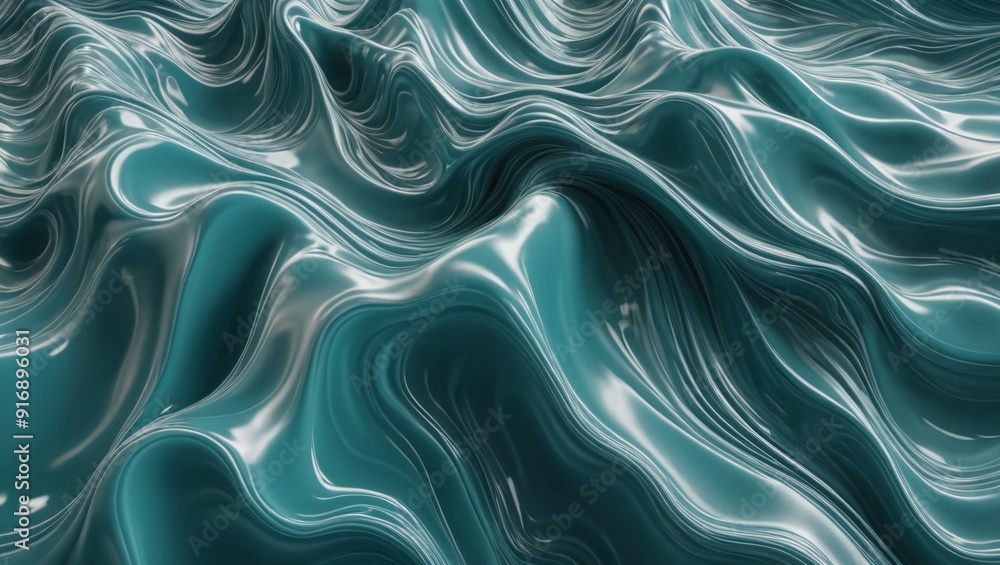 Obraz premium Fluid Translucent Waves in Teal and Cerulean Abstract Organic Texture Pattern