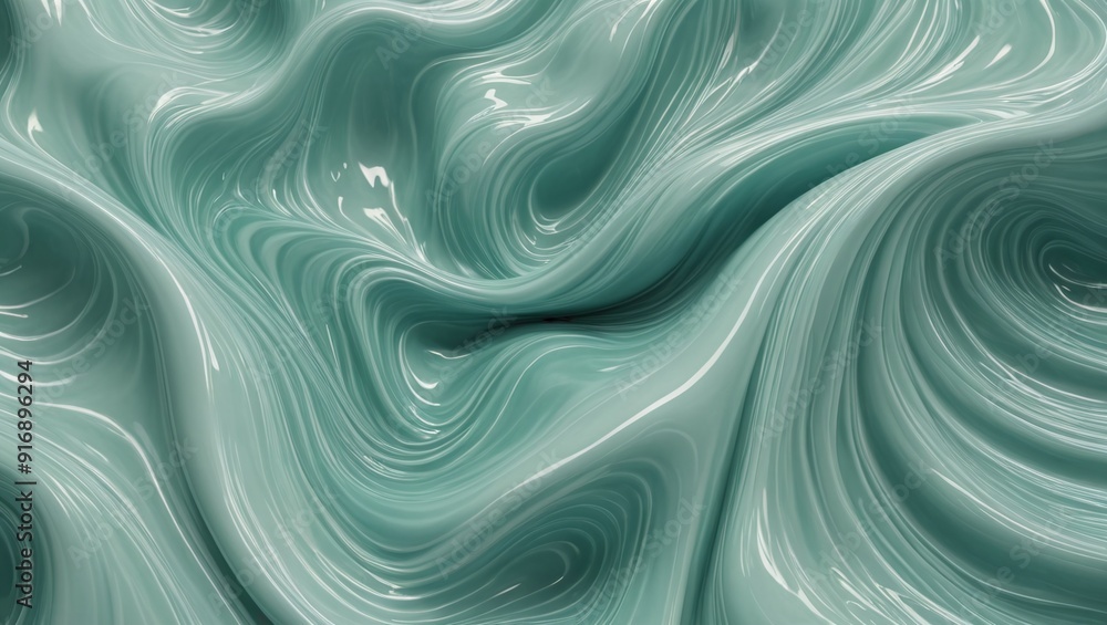 Obraz premium Fluid Translucent Waves in Mint Green and Aqua Abstract Organic Texture Pattern