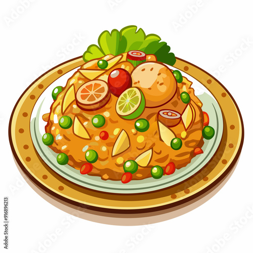 A Plate of Stir-Fried Rice with Vegetables and Meat