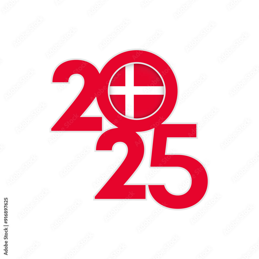 2025 banner with Denmark flag inside. Vector illustration. 2025 banner with Denmark flag inside. Vector illustration.