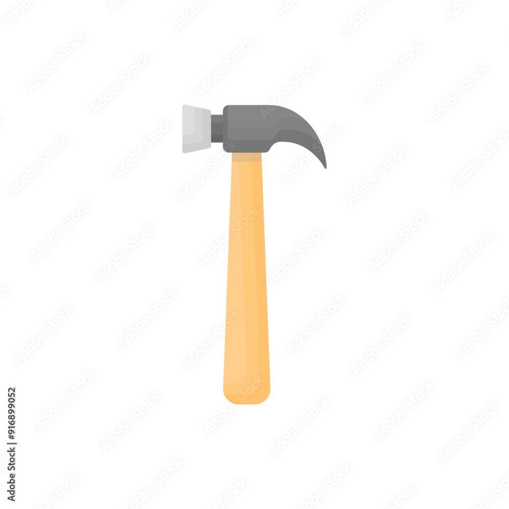Classic hammer in cartoon style on a white background. Repair tool. Hammer with wooden handle Classic hammer in cartoon style on a white background. Repair tool. Hammer with wooden handle