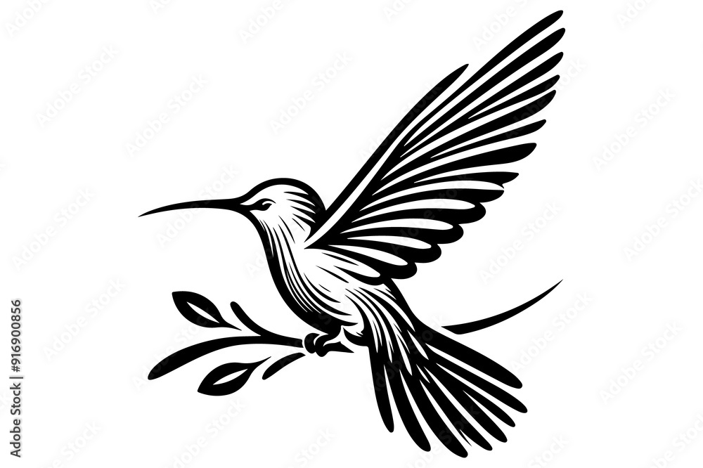 line art of a hummingbird silhouette vector art illustration isolated on transparent background - Generative AI line art of a hummingbird silhouette vector art illustration isolated on transparent background - Generative AI