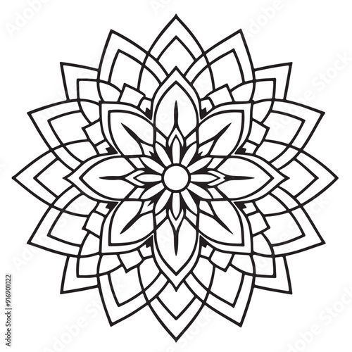 abstract  wild Mandela design pg, adult anti-stress coloring page in line art, floral pattern coloring sheet.