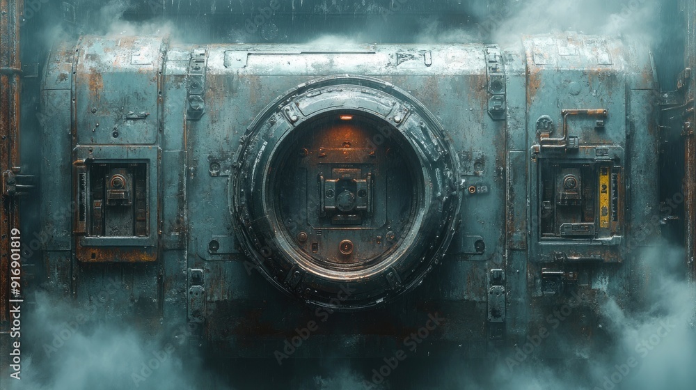 Realistic depiction of a secure vault door with complex locking mechanisms Realistic depiction of a secure vault door with complex locking mechanisms