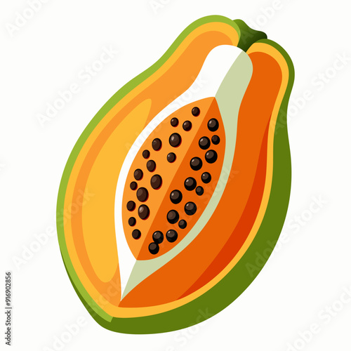 Halved Papaya with Black Seeds and White Flesh
