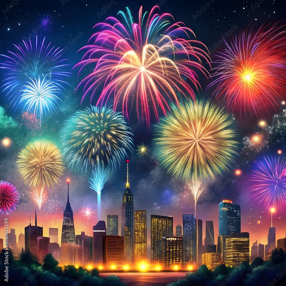 Obraz premium a colorful fireworks display is in the sky with a