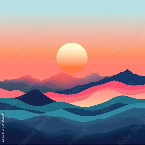 minimalist landscape illustration with simple graphics and muted colors