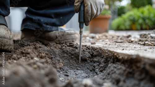 Technician Performing a Full Inspection of Newly Repaired Foundation for Leaks Using Professional Tools