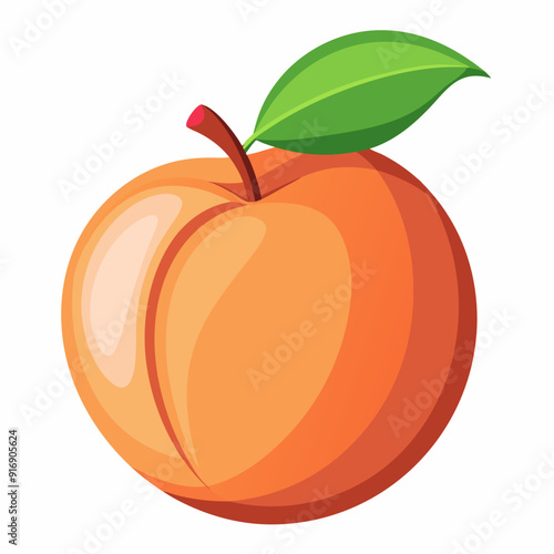 A Single, Ripe Peach with a Green Leaf