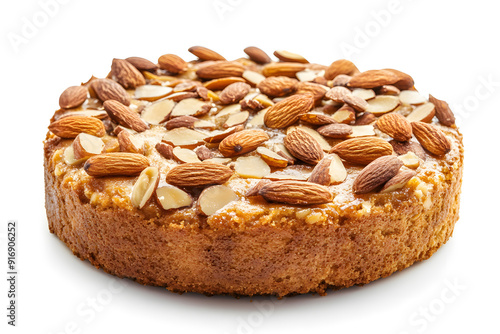 Sweet almond cake isolated on white background