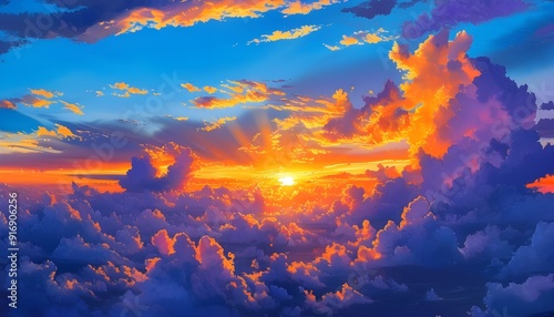 The gorgeous sunset is intertwined with colorful clouds, showing a beautiful natural landscape.