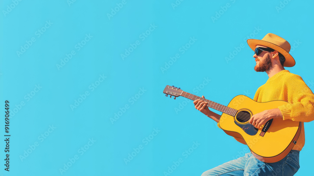Summer music event, sunlit guitar solo, flat design illustration Summer music event, sunlit guitar solo, flat design illustration