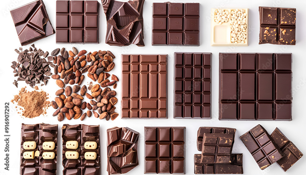 Set with many yummy chocolate bars isolated on white Set with many yummy chocolate bars isolated on white
