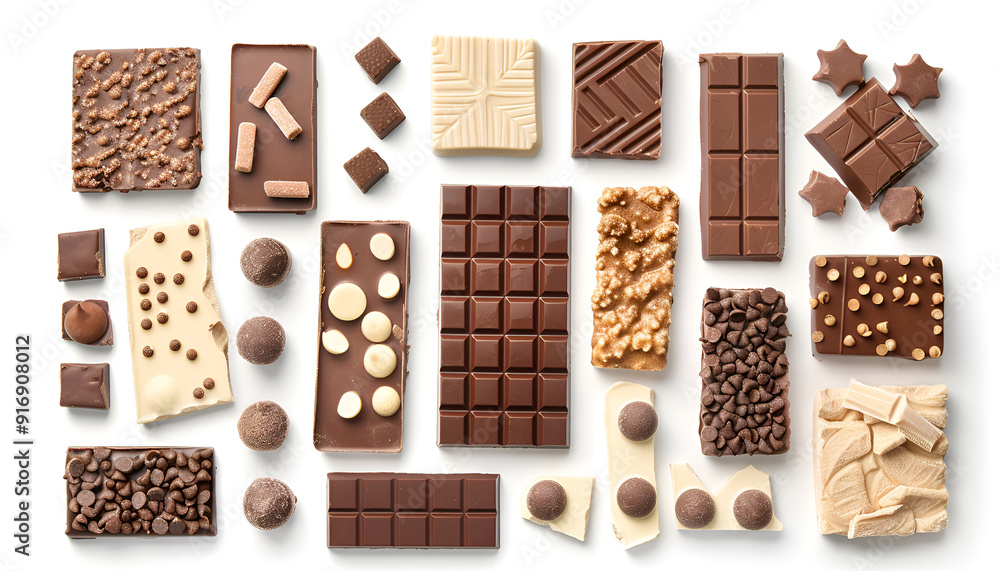 Set with many yummy chocolate bars isolated on white Set with many yummy chocolate bars isolated on white