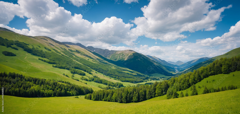 Fototapeta premium Beautiful summer day with mountain green landscape
