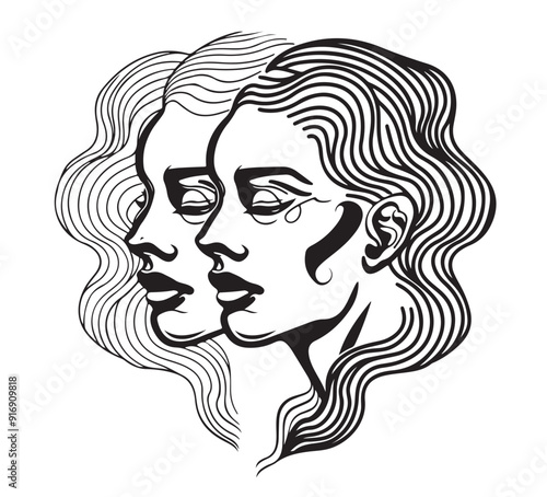 Hand Drawn Gemini Zodiac Sign in Sketch and line art