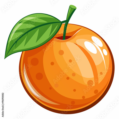 A Single, Ripe Orange With a Green Leaf