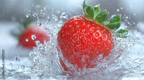 A single strawberry splashi...