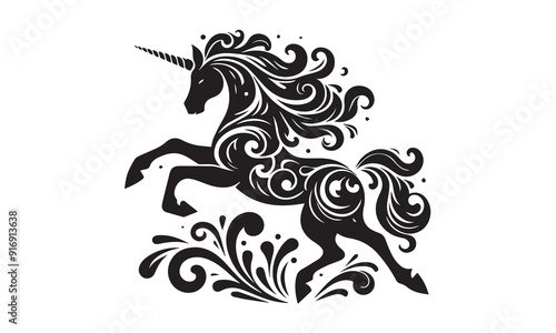 unicorn design, unicorn horse head design - black and white magical