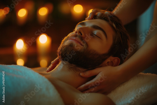 Head massage to a man in a ...