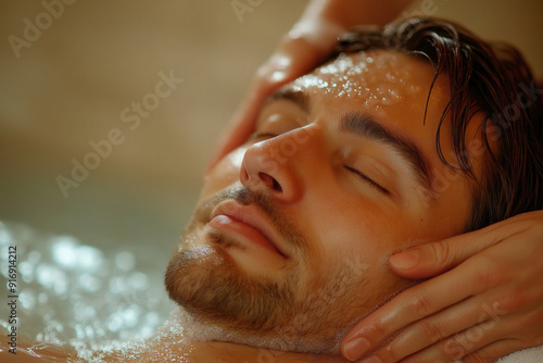 Head massage to a man in a ...
