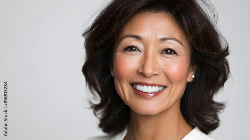 Beautiful Mature Asian woman close up portrait. Beautiful gorgeous 40-50s mid aged mature lady looking at camera isolated on white. Beautiful Mature Asian woman close up portrait. Beautiful gorgeous 40-50s mid aged mature lady looking at camera isolated on white.