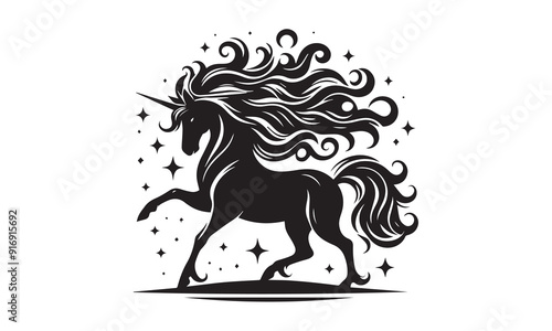 unicorn design, unicorn horse head design - black and white magical