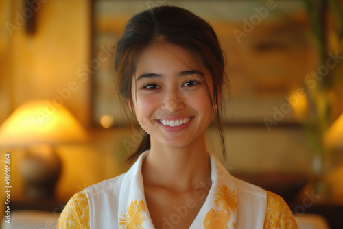 Smiling spa receptionist fu...