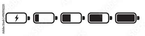 Battery GSM icon set. battery level indicator icons on white background. Isolated black smartphone, Concept power, energy, low , full, empty, load. stock Vector design.