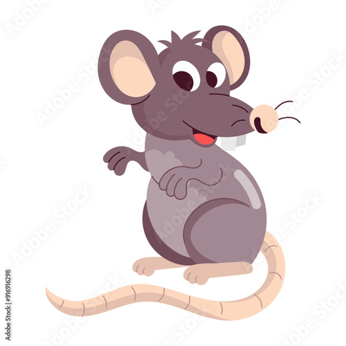 A flat sticker of rat cartoon with cute expressions 


