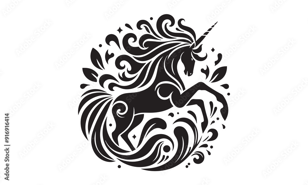 unicorn design, unicorn horse head design - black and white magical unicorn design, unicorn horse head design - black and white magical